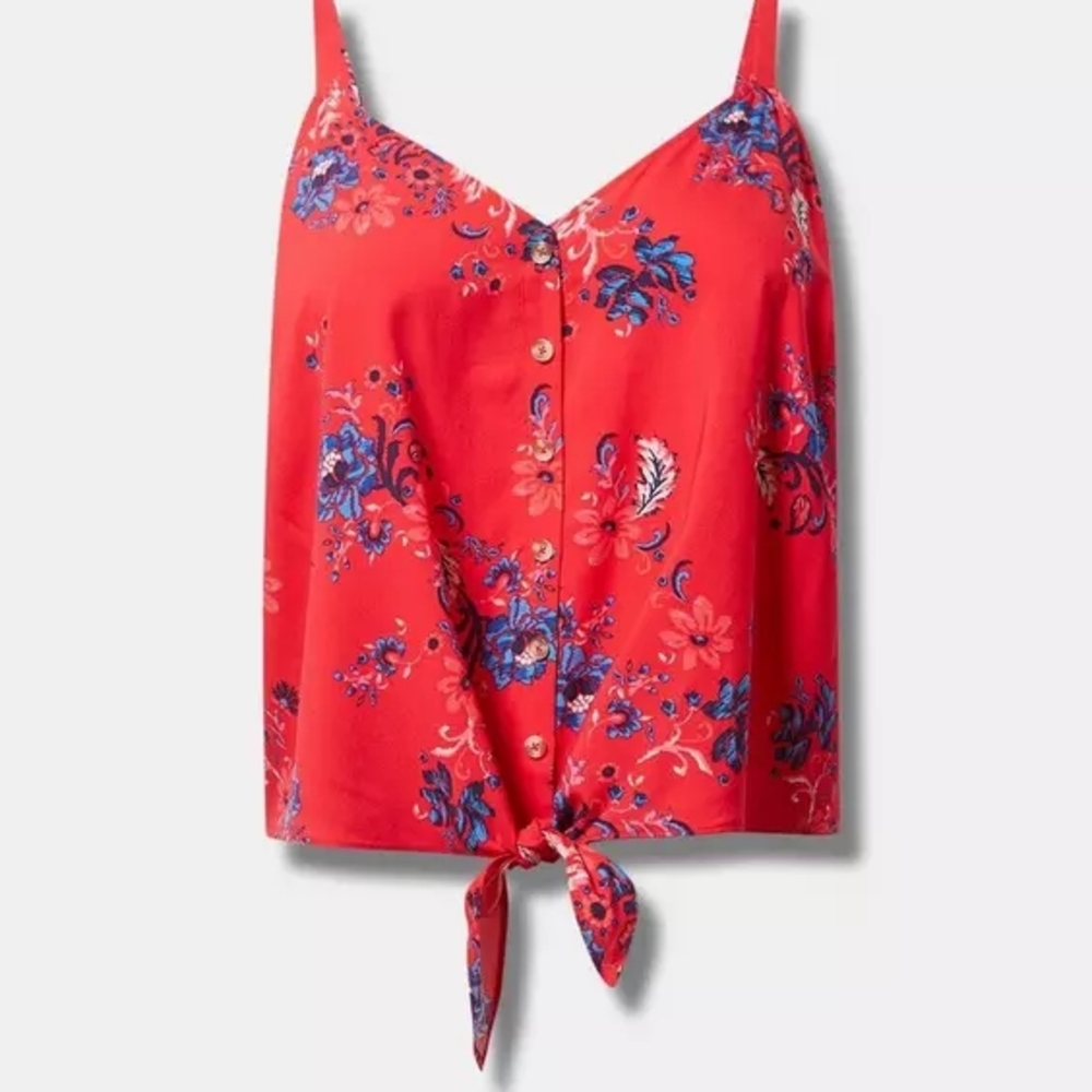 NWT Torrid Challis Button Down Tie Front Crop A1 - Picture 4 of 4